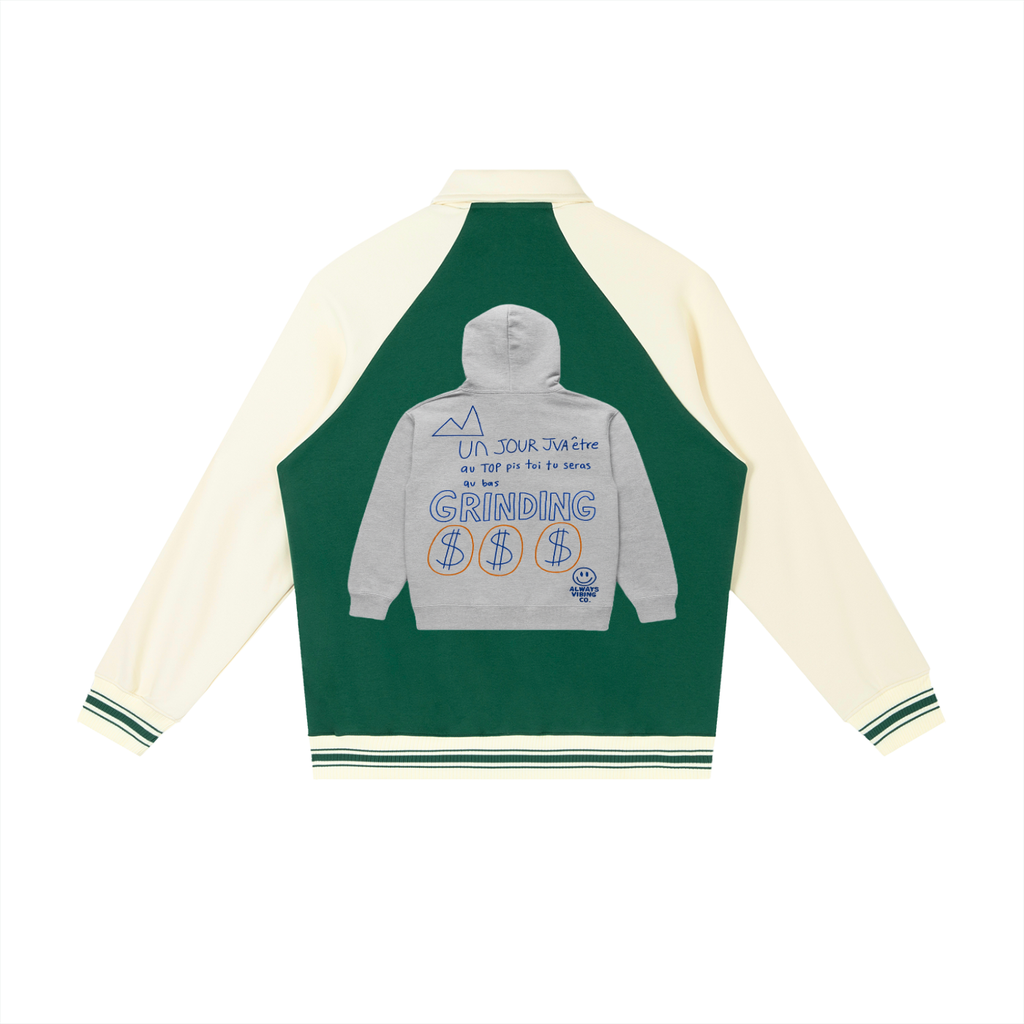 Contrast Raglan Sleeve Baseball Jacket